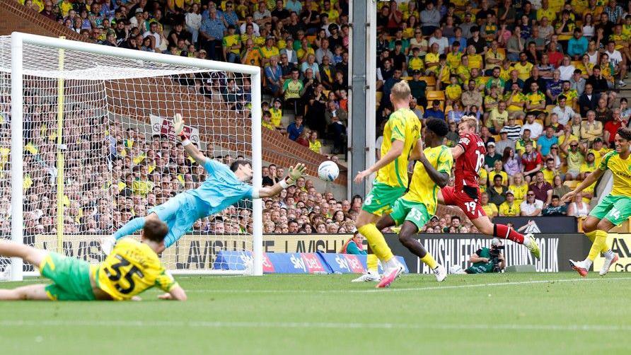 Aune Heggebo scores for West Brom against Norwich City in the Championship