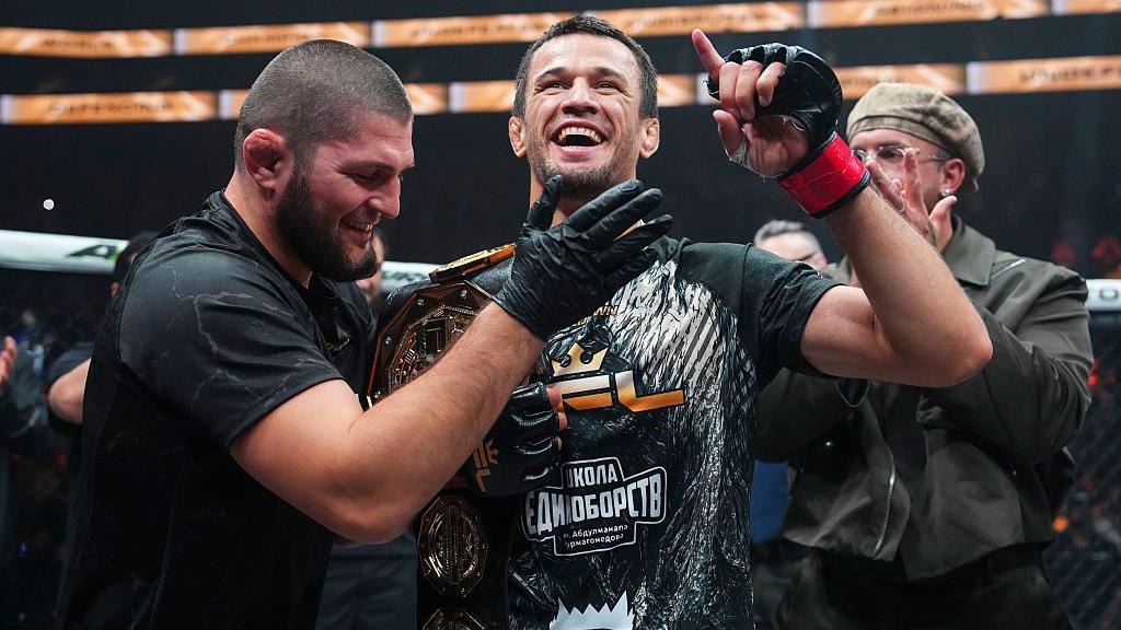 Usman Nurmagomedov celebrates beating Archie Colgan at PFL New York