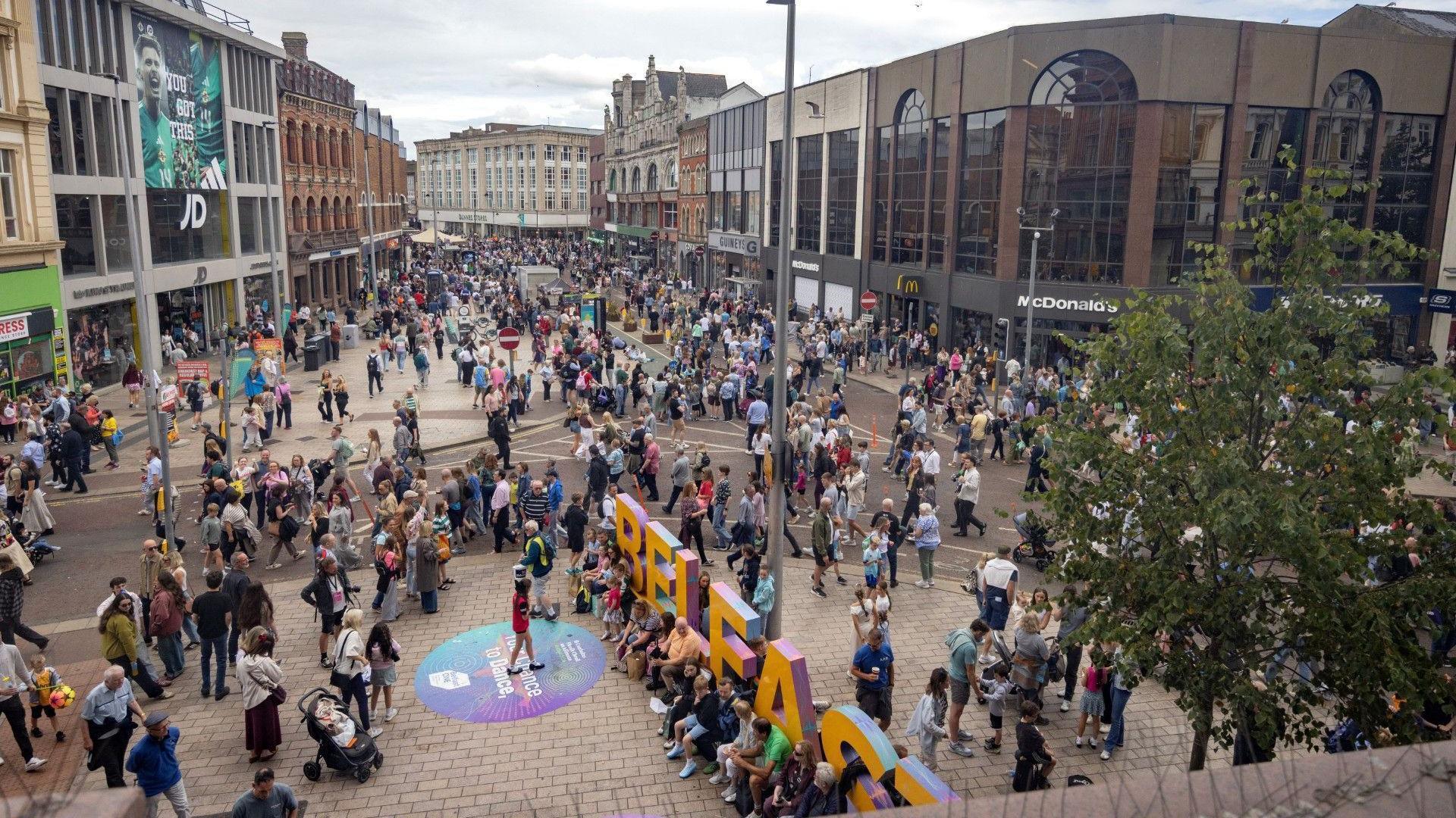 Large crowds in Belfast city centre