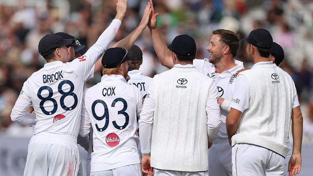 England celebrate an Ollie Robinson wicket