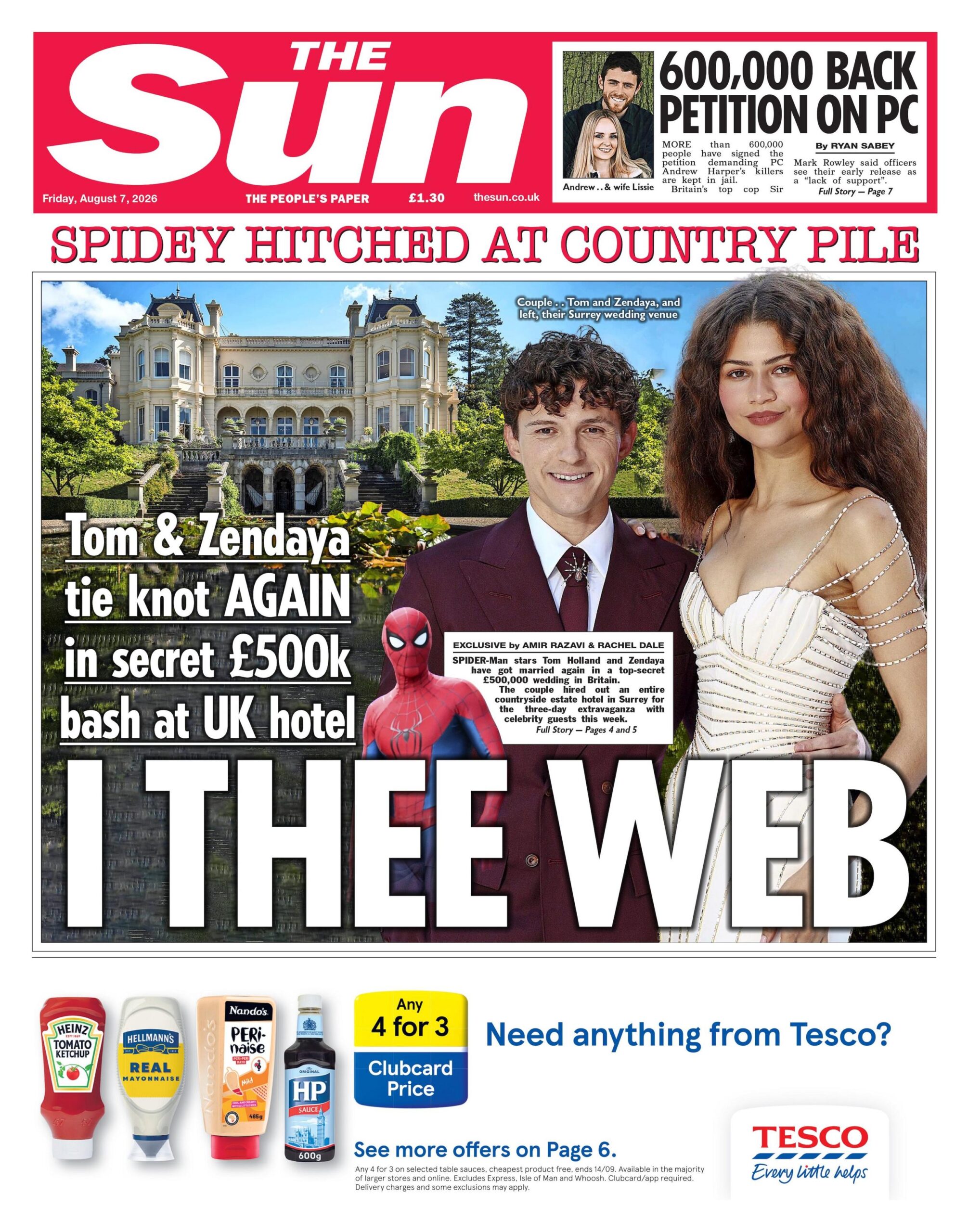 "I thee web" reads the headline on the front page of the Sun.