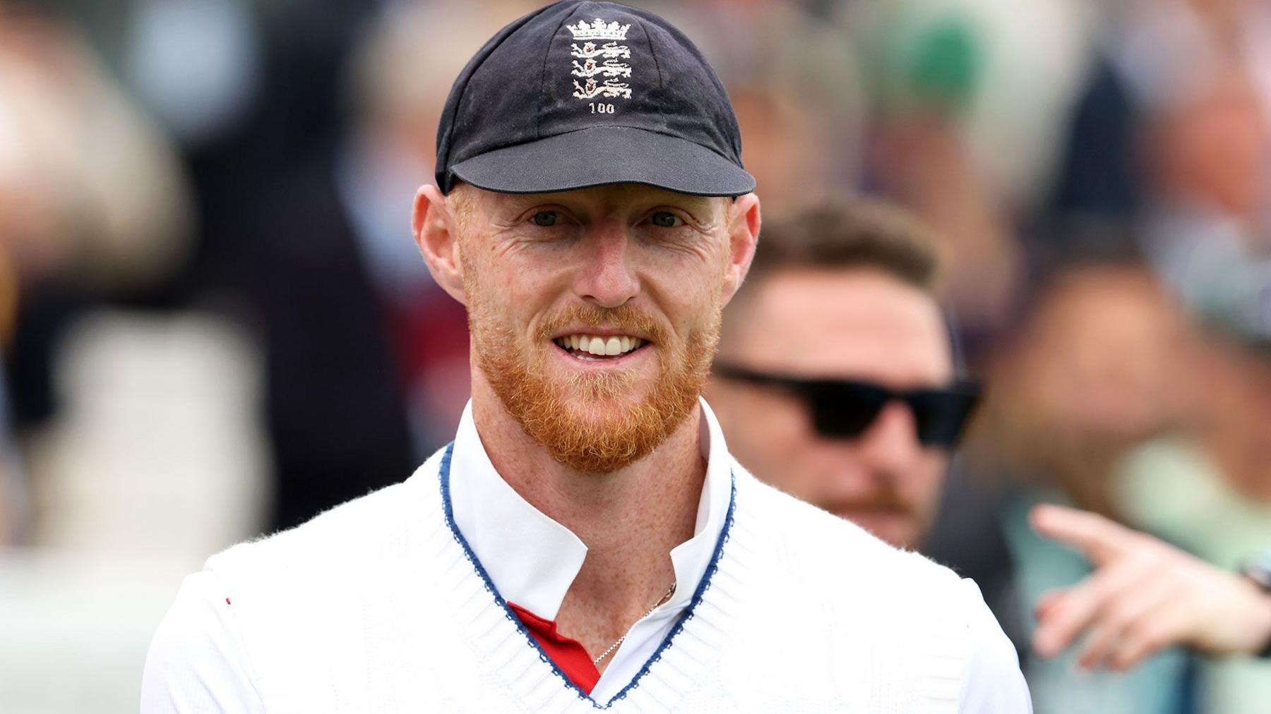 Close up of Ben Stokes in cricket kit and cap
