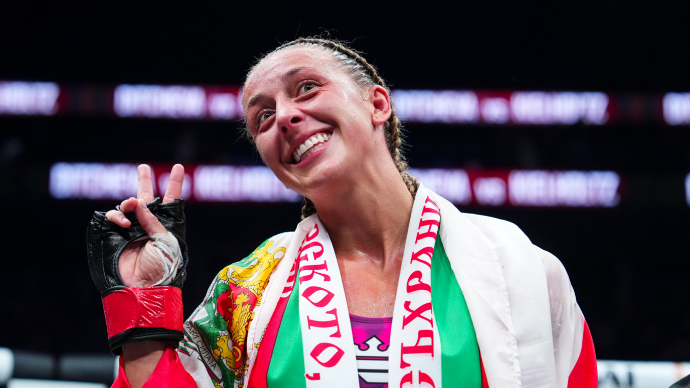 Dakota Ditcheva celebrates beating Denise Kielholtz at PFL New York