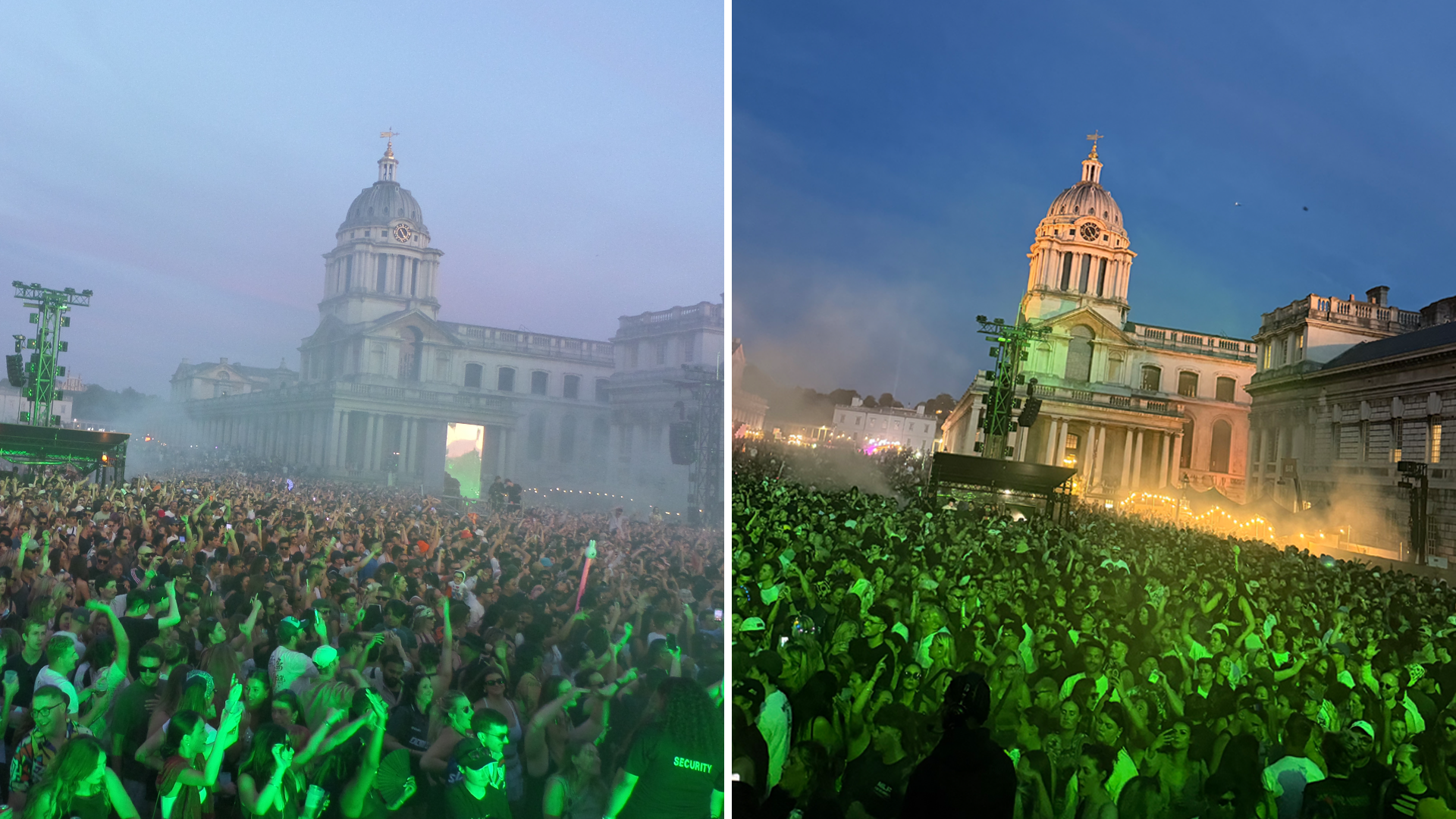 Digital camera v phone shot of a festival crowd with a grand building in the background.