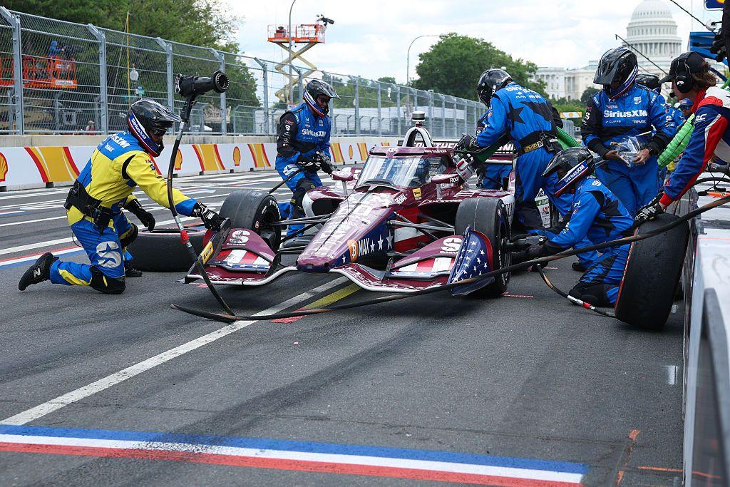 Pit crews with Felix Rosenqvist, driver of the #60 Meyer Shank w/Curb-Agajanian Honda, in pit row of the NTT INDYCAR Series on August 23, 2026 in Washington, DC.