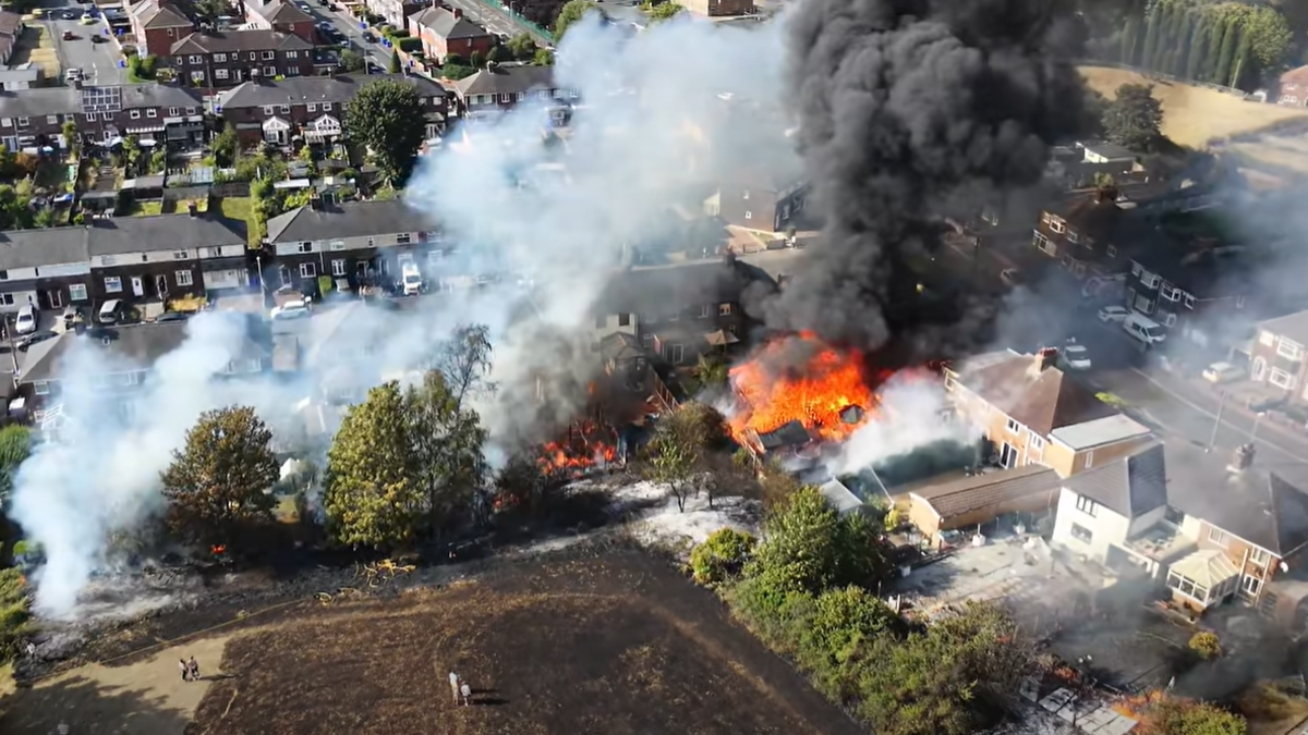 Fire and smoke from a fire near homes in Stoke-on-Trent