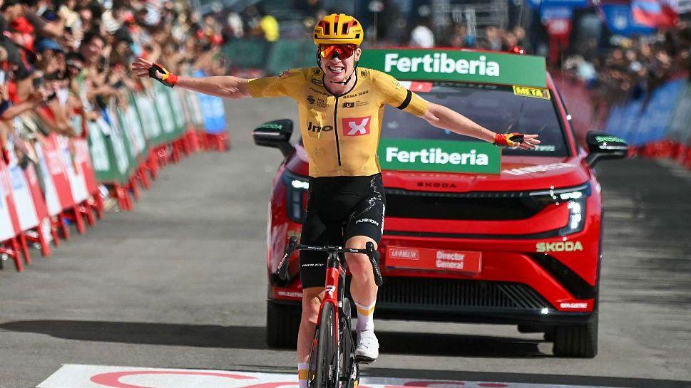 Andreas Leknessund celebrates winning stage seven of Vuelta a Espana