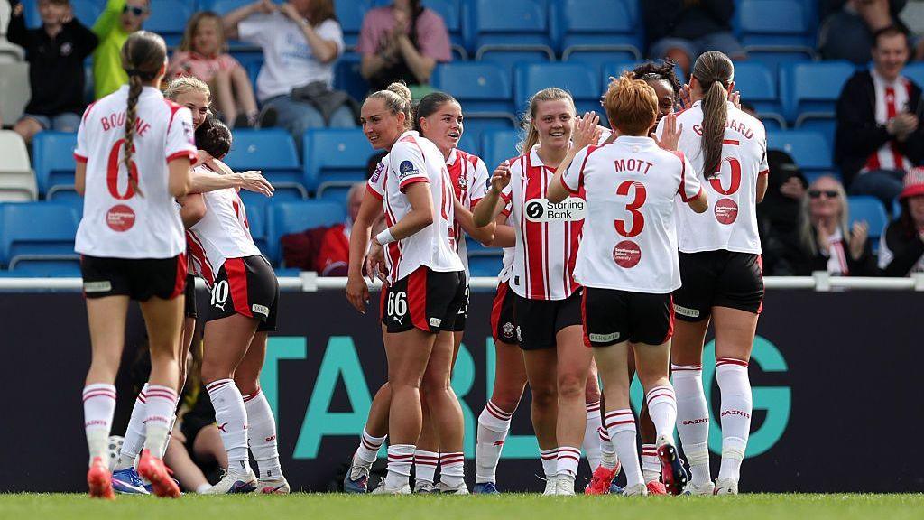 Southampton Women celebrate after scoring a goal