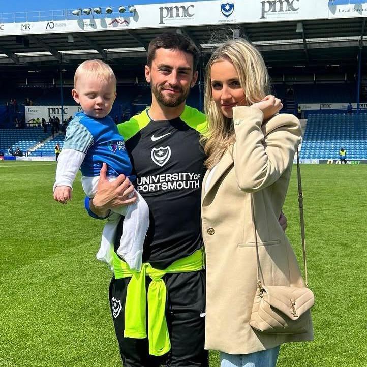 Owen Dale pictured with his partner Jessica and son Xavier after he signed for Portsmouth F.C.