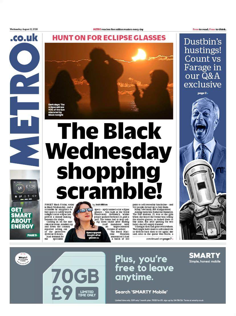 The headline on the front page of the Metro reads: "The Black Wednesday shopping scramble!"