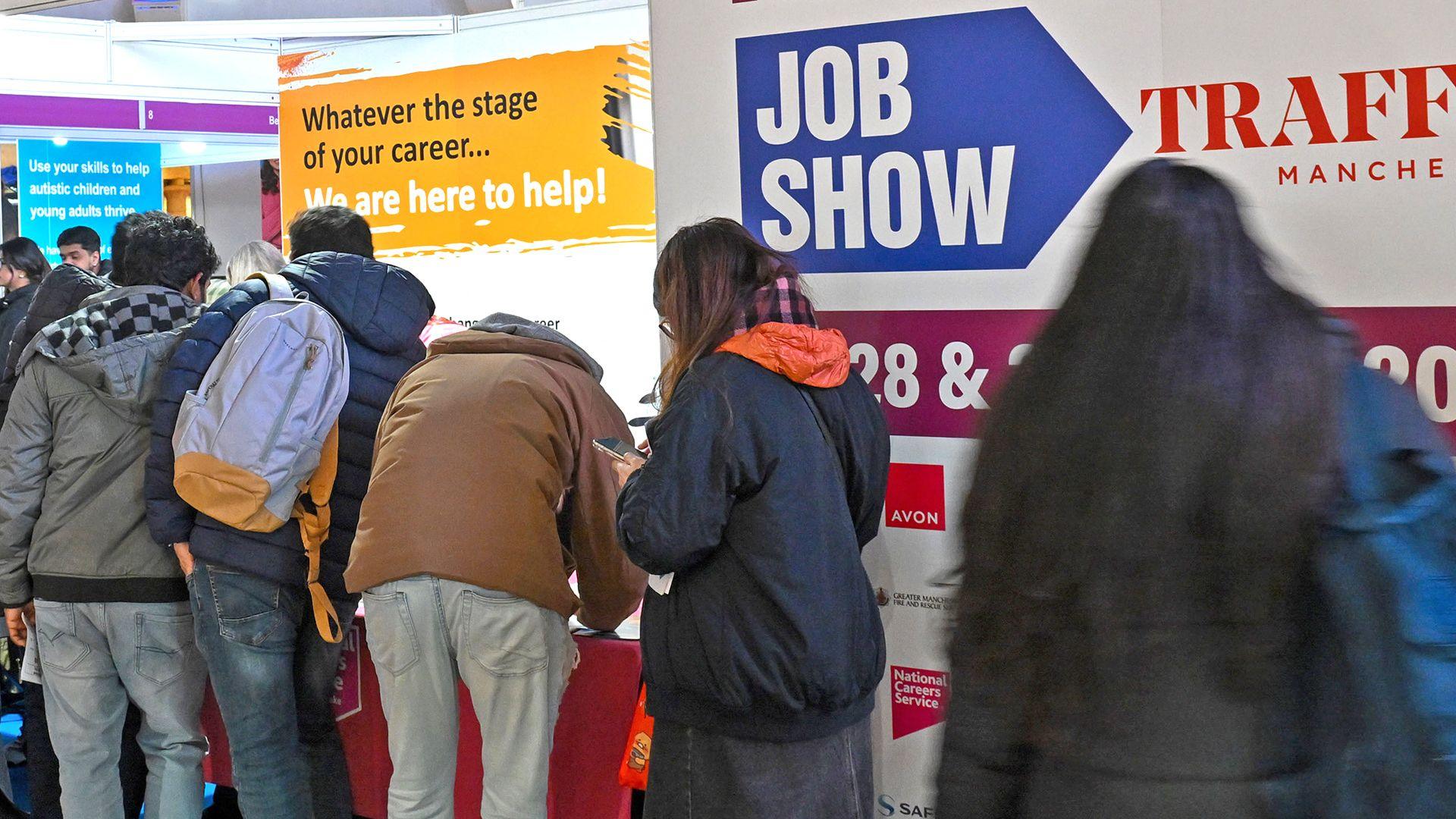 Visitors at the Manchester Job Show in Manchester, UK, on Friday, April 28, 2023.