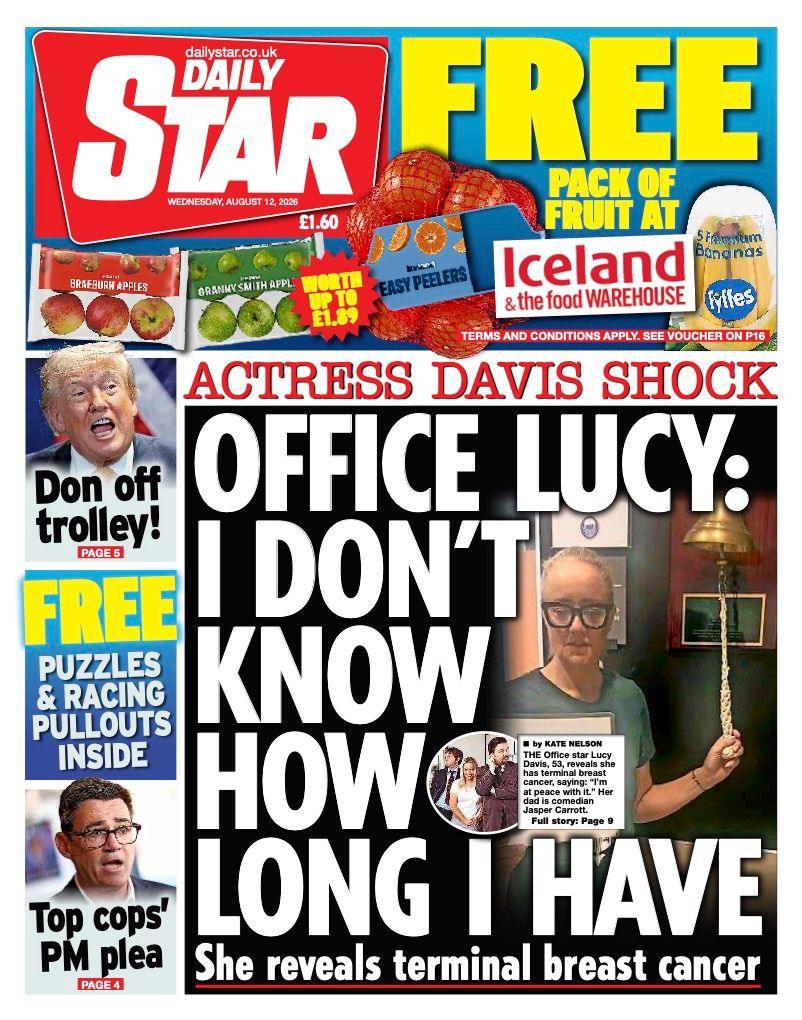 The headline on the front page of the Daily Star reads: "Office Lucy: I don't know how long I have."