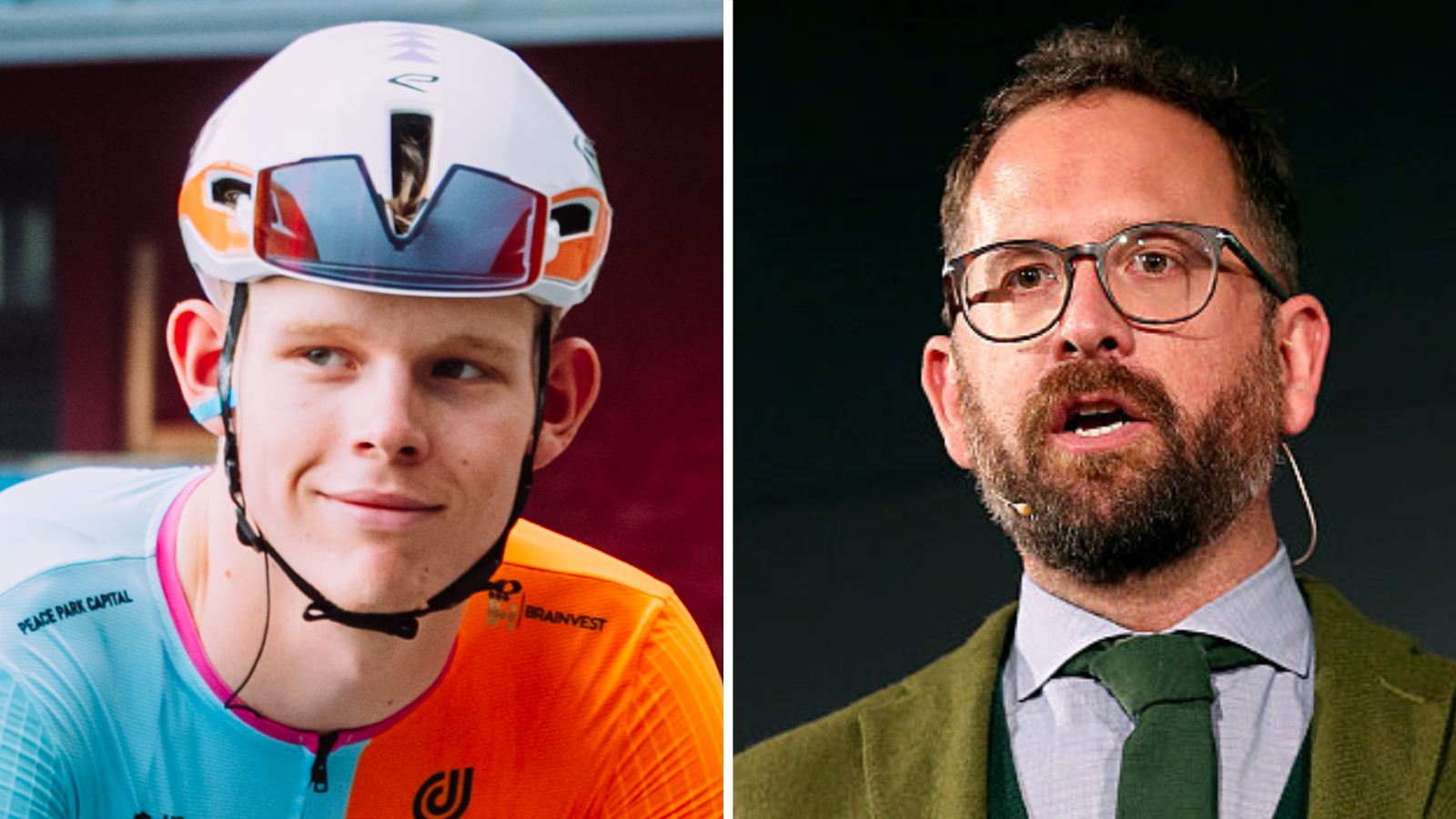 A split picture of Fin Tarling and Jonathan Vaughters