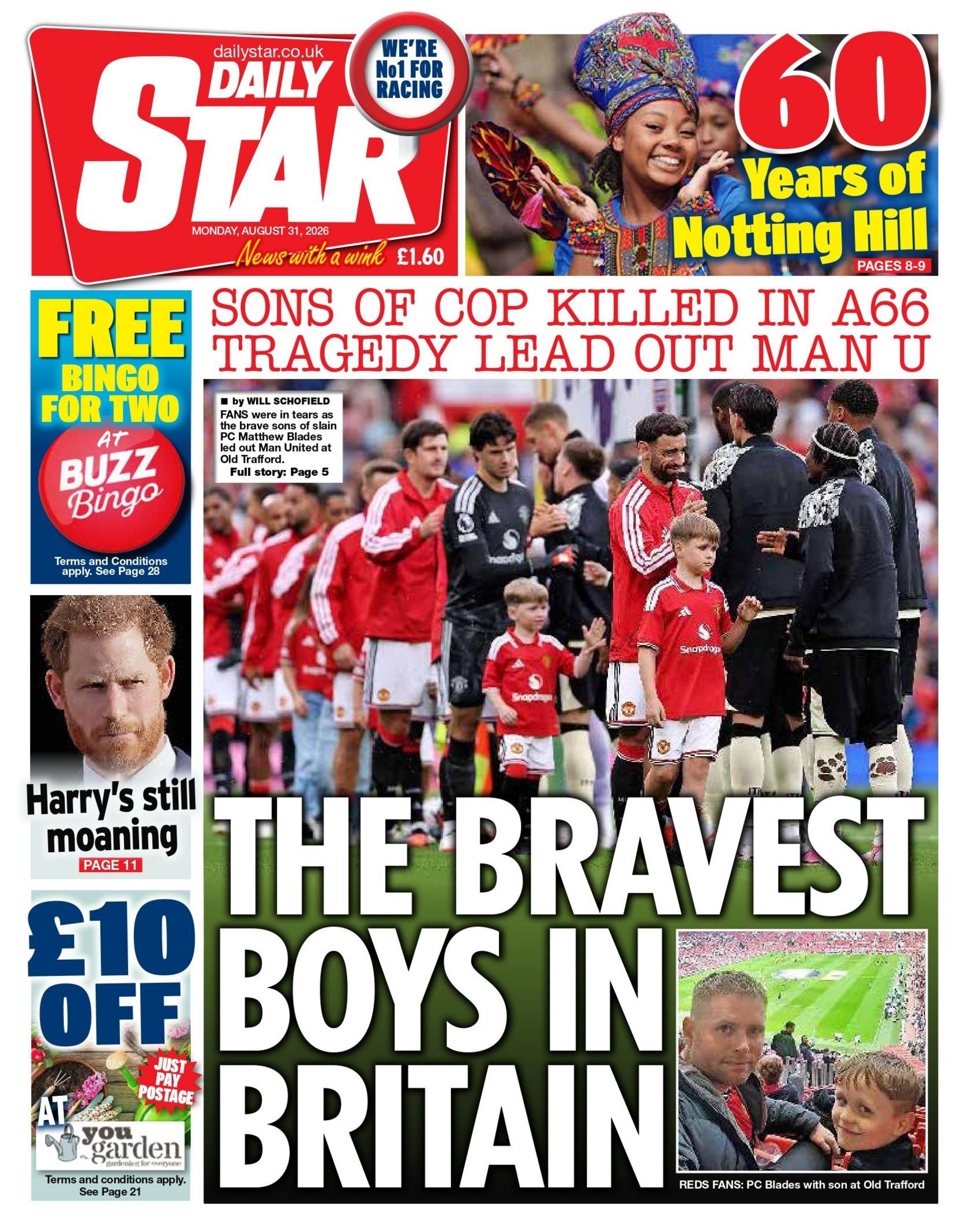 "The bravest boys in Britain," reads the headline on the front page of the Daily Star.