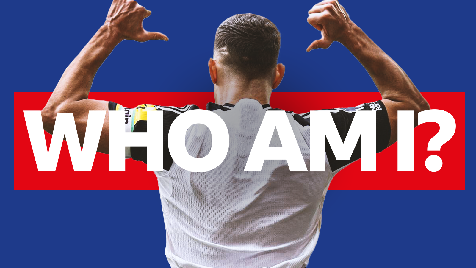Graphic showing an unknown footballer on a red and blue background