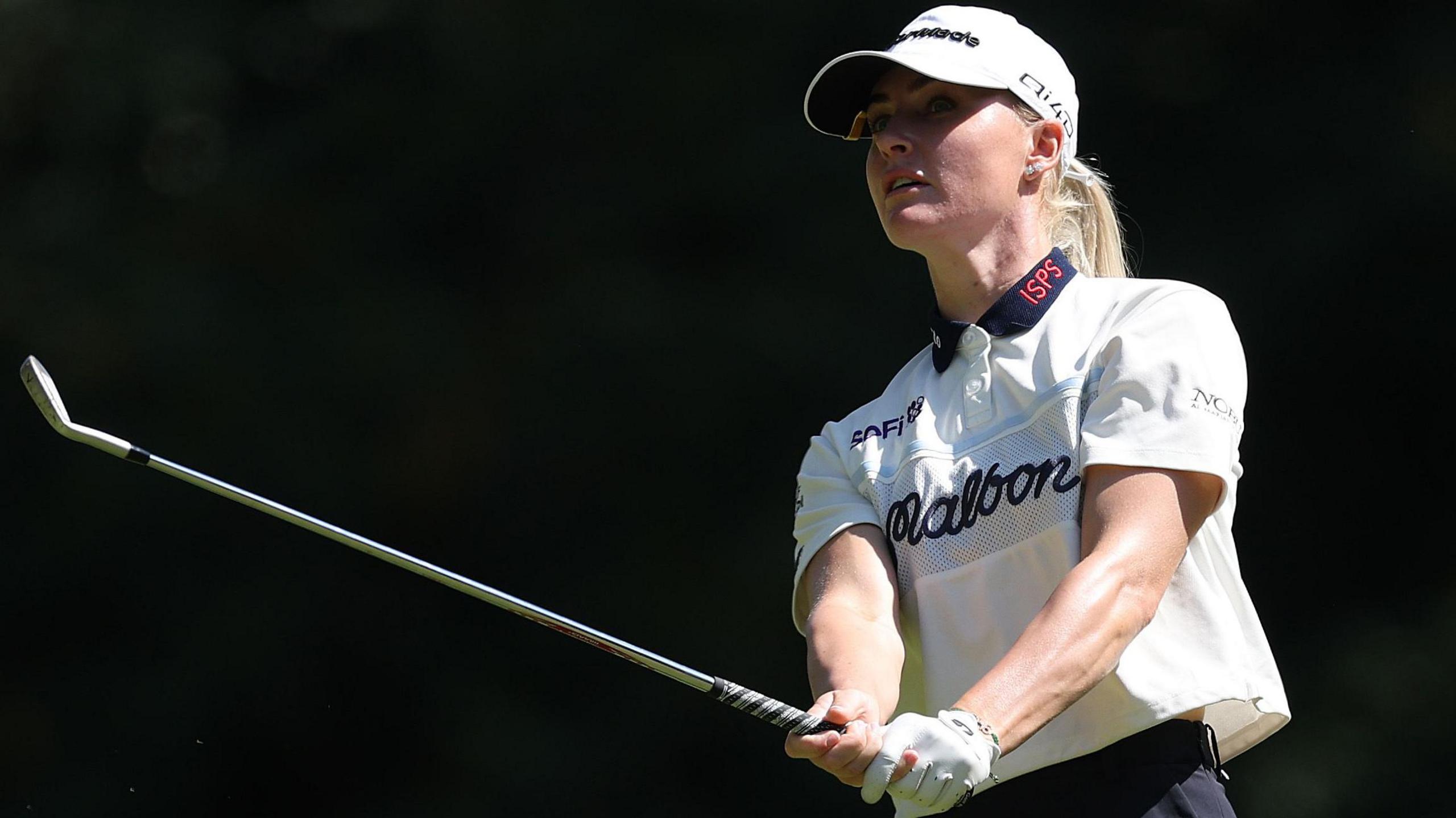 Charley Hull of England plays her third shot on the third hole on Day Two of the PIF London Championship at The Centurion Club