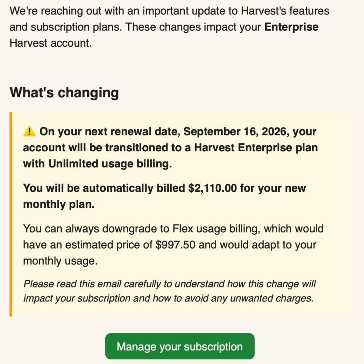 A screenshot of an email which notifies the user, Richard Haldenby about changes to the price increase