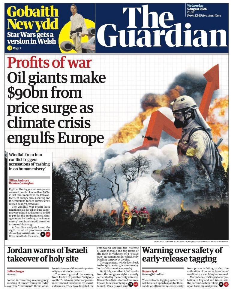 UK papers: ‘Profits of war’ and ‘Super-rain’ UK papers: ‘Profits of war’ and ‘Super-rain’