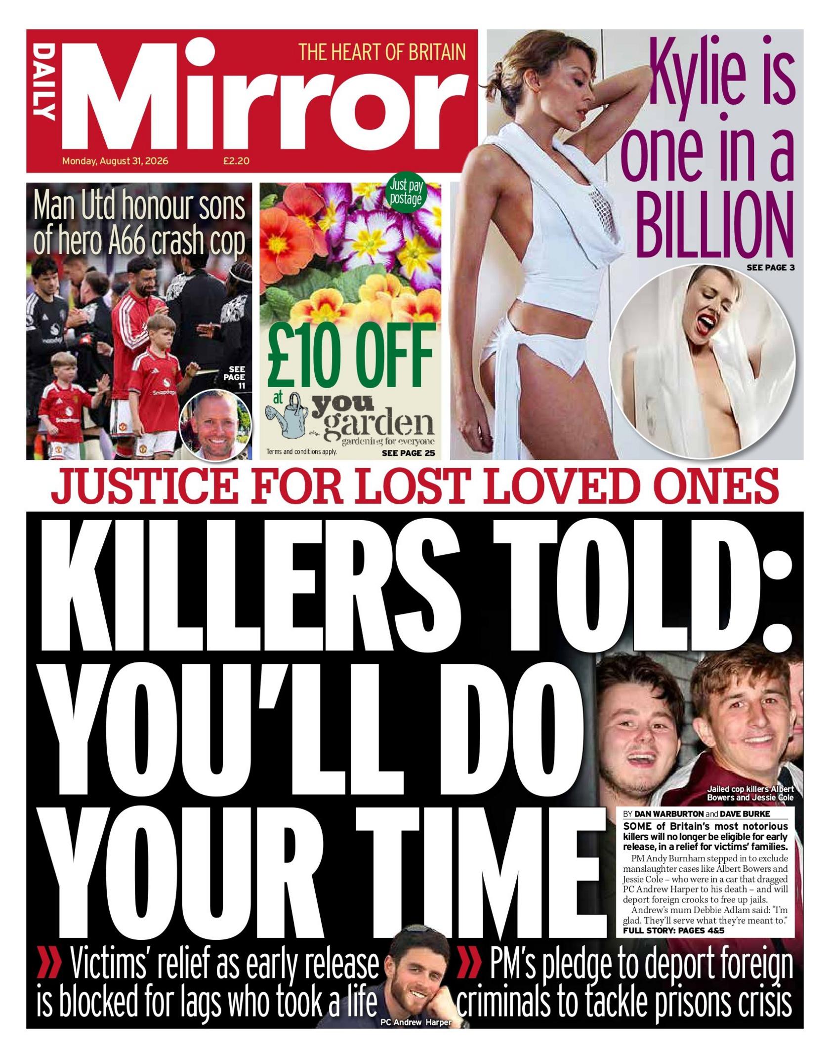 'Killers told: You'll do your time," reads the headline on the front page of the Daily Mirror.
