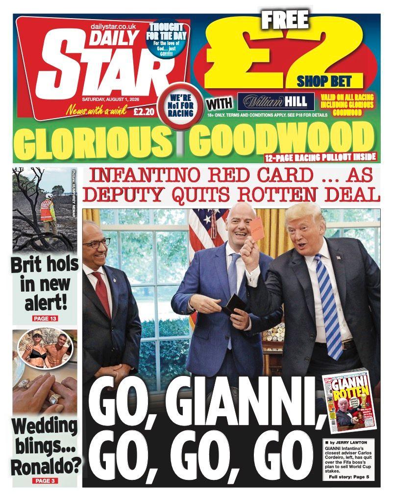 The headline on the front page of the Daily Star reads: "Go, Gianni, go, go, go."