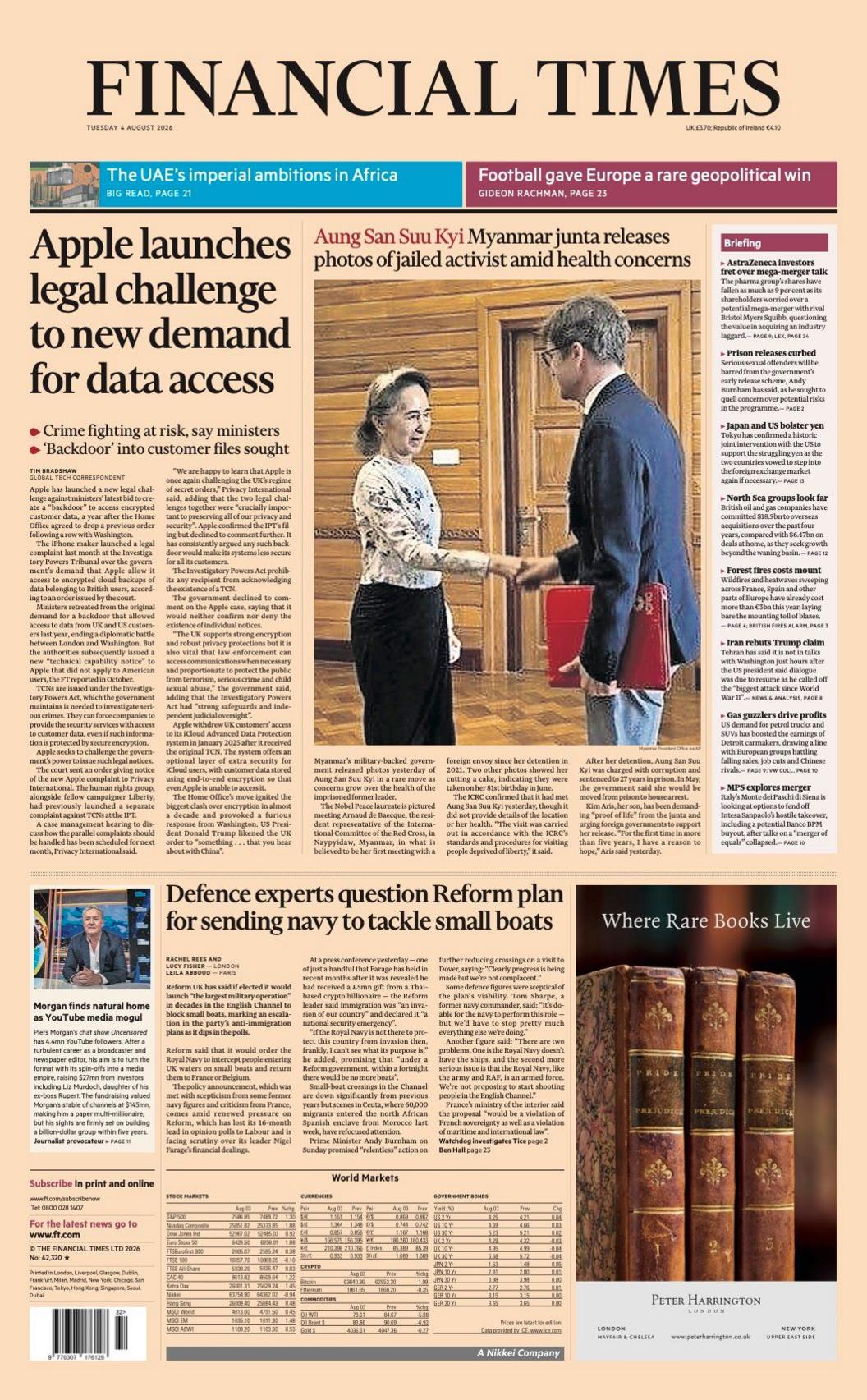 "Apple launches legal challenge to new demand for data access" reads the headline on the front page of the Financial Times.