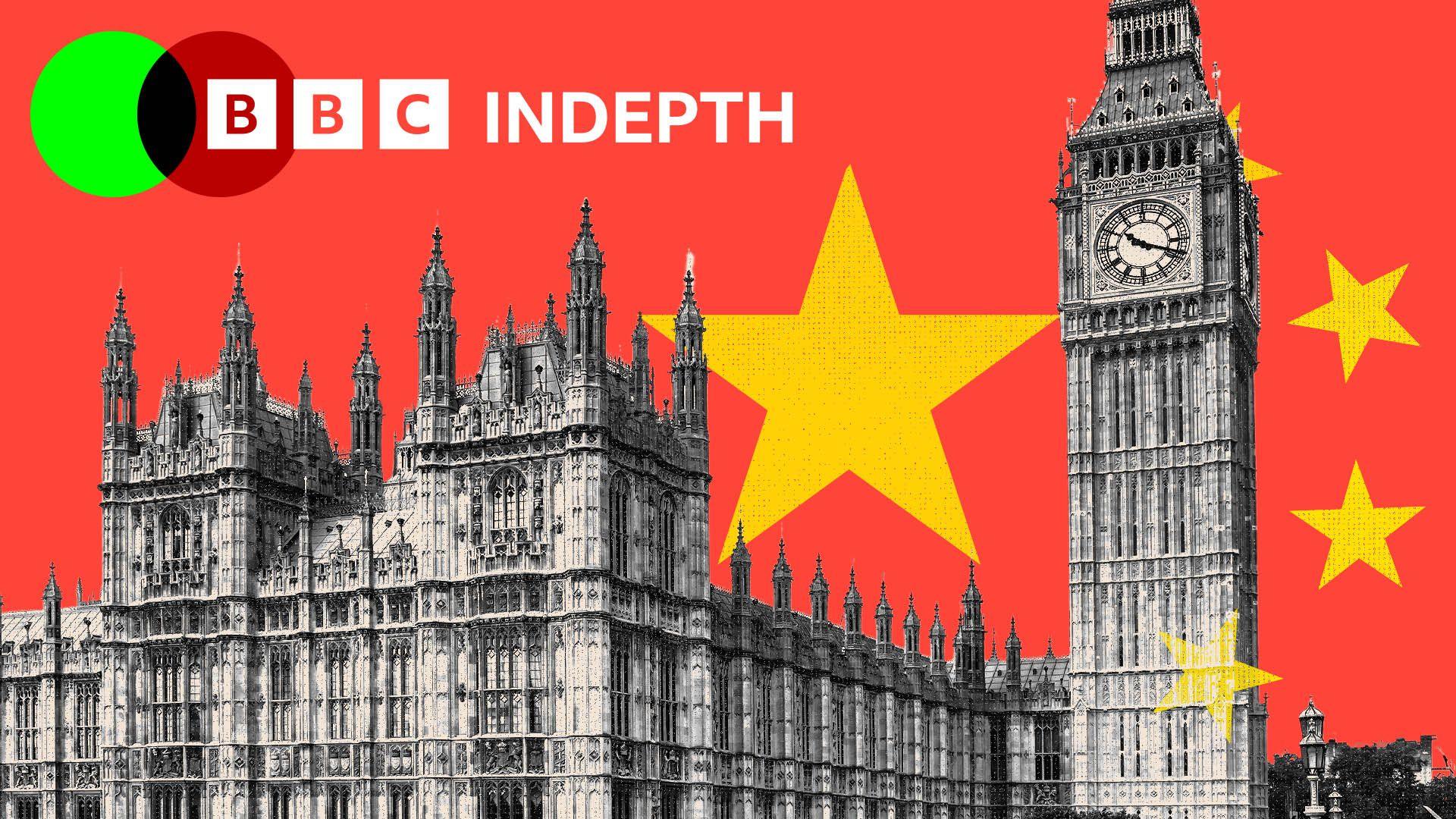 A treated image of Parliament and the Chinese flag