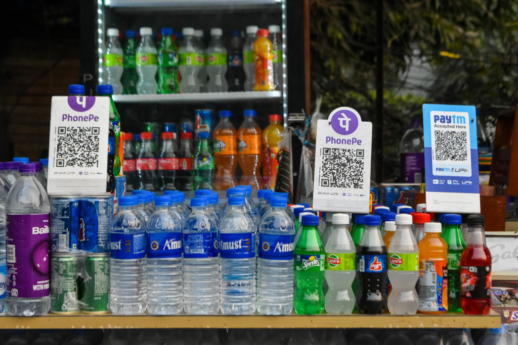 UPI QR code as seen in front of a soft-drink shop in Kolkata