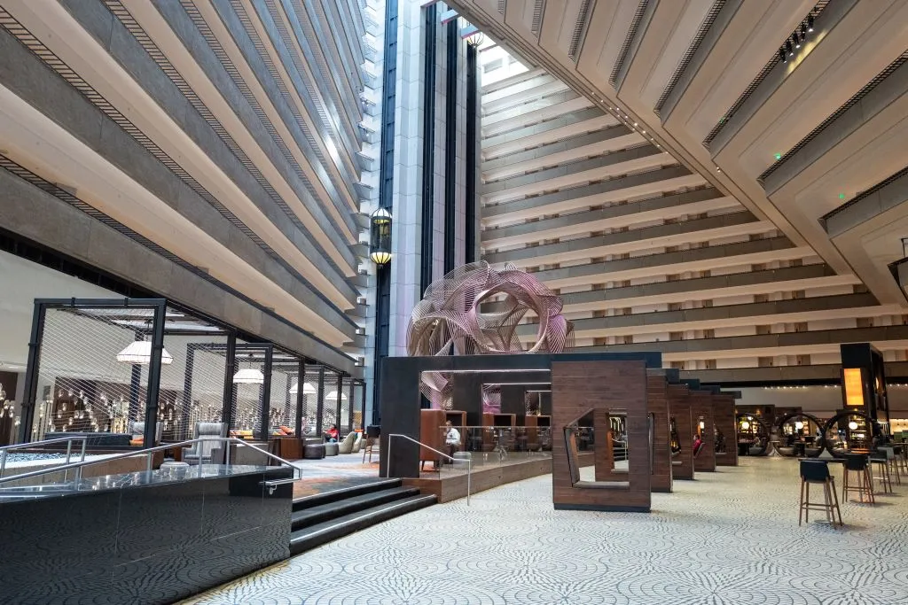 Lobby area at Hyatt Regency Embarcadero hotel in San Francisco, California, August 17, 2023.