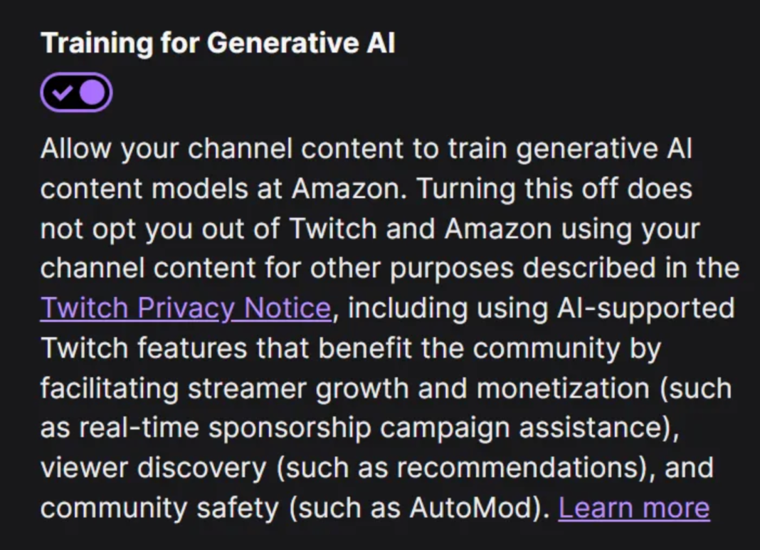 Amazon will train on Twitch streamers’ content by default, unless they opt out Amazon will train on Twitch streamers’ content by default, unless they opt out