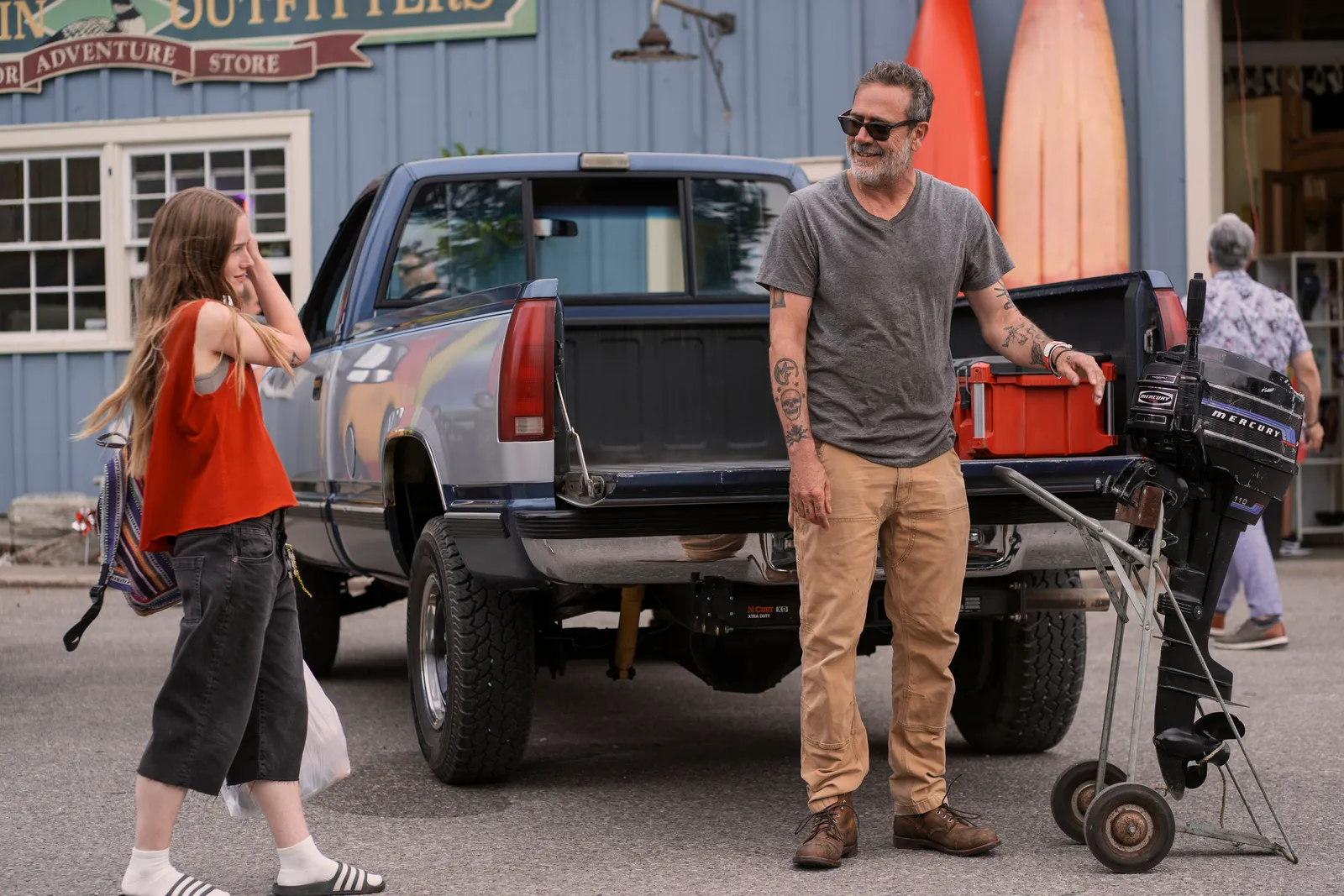 Image may contain Jeffrey Dean Morgan Pickup Truck Transportation Truck Vehicle Adult Person Bumper Car and Skin