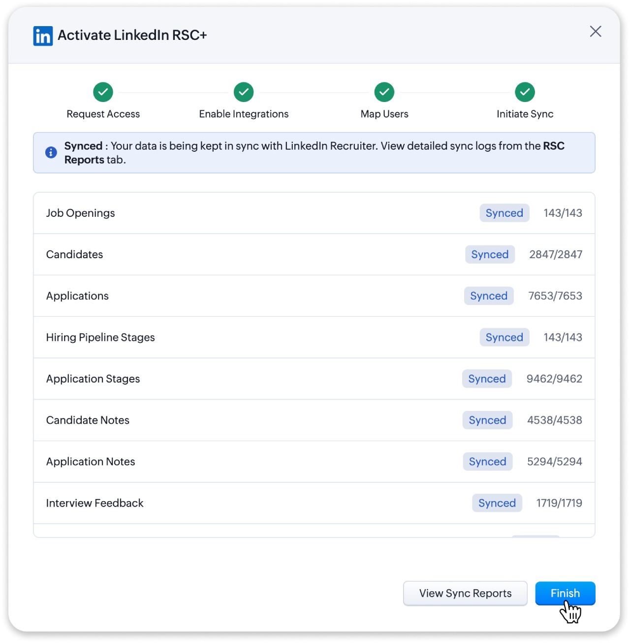 Figure 14: Finish setup after the sync process completes.