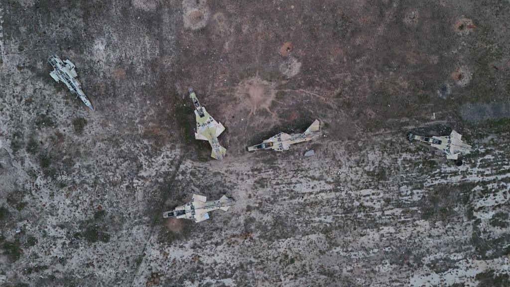 An aerial view of the Abu al-Duhur Military Airbase following armed groups opposing the Bashar al-Assad regime in Syria capture the airport in southeastern Idlib, Syria on December 04, 2024.