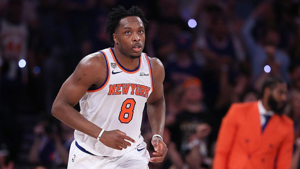 OG Anunoby in a New York Knicks jersey