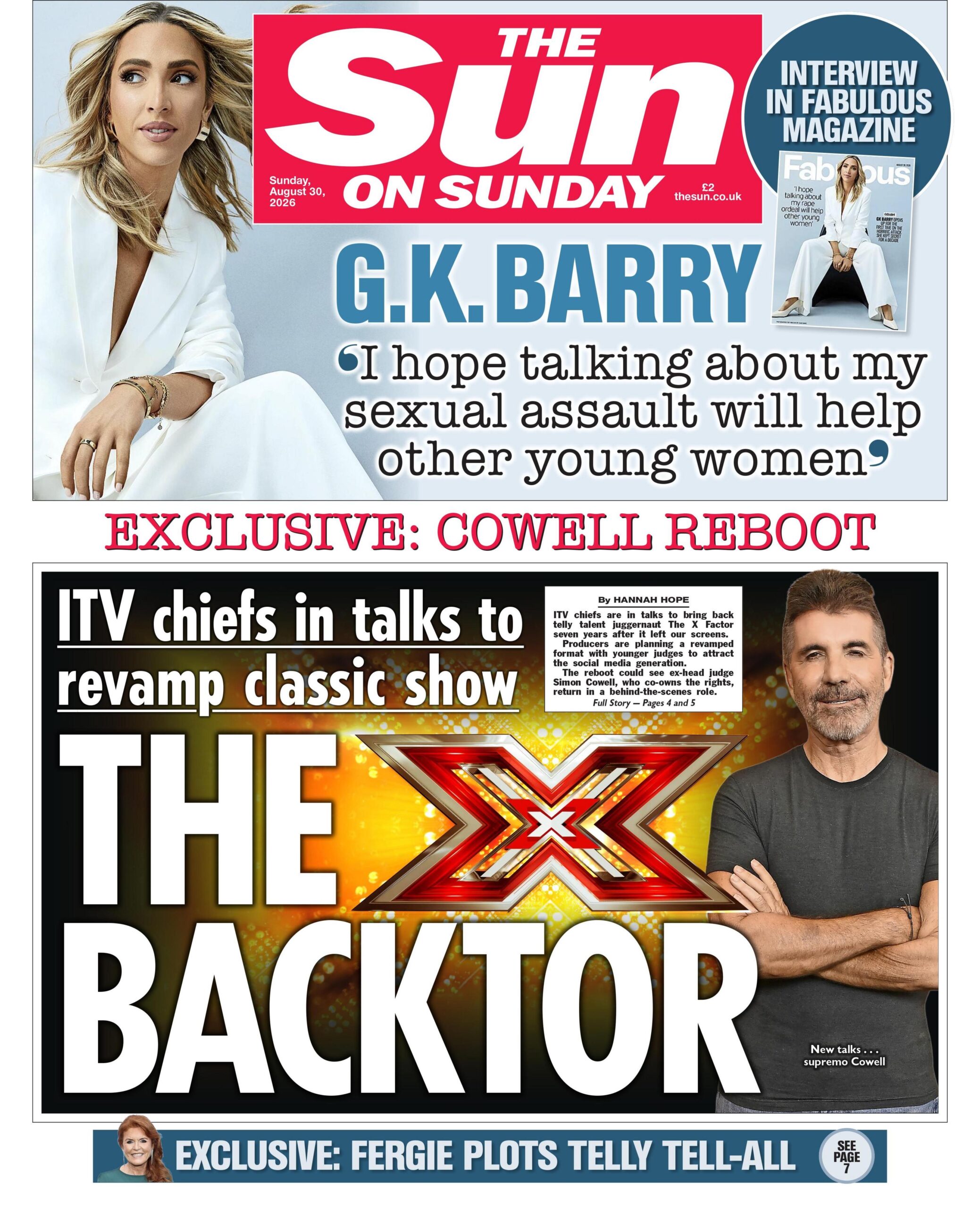 The headline on the front page of the Sun reads: 'The X Backtor.'