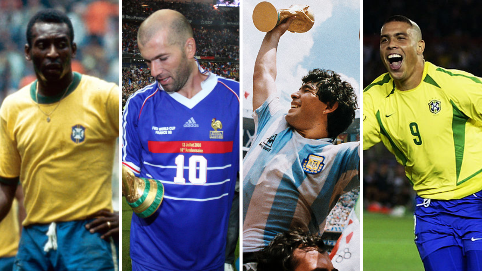 Split picture of Pele, Zidane, Maradona and Ronaldo