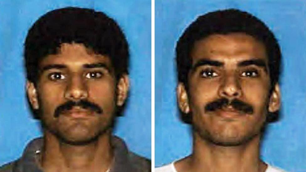 A composite image shows headshots from the driving licenses of Nawaf al-Hazmi and Khalid al-Mihdhar.