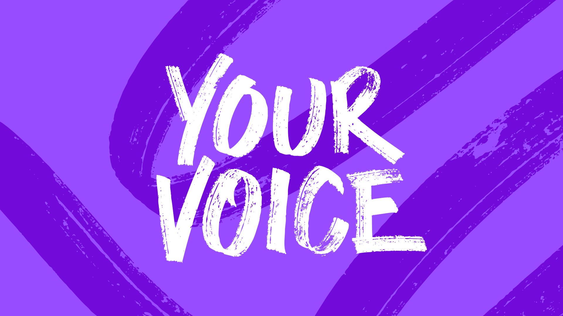 A graphic with a purple background and the words Your Voice in white capital letters
