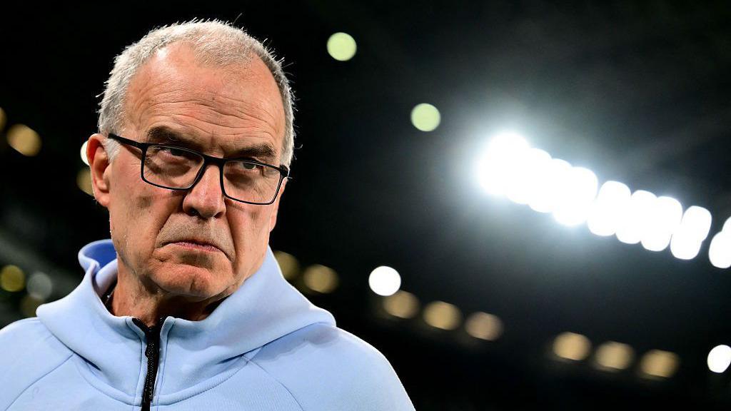 Marcelo Bielsa looks on during a Uruguay game