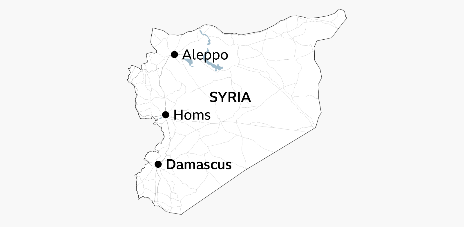 Map showing Damascus, Aleppo and Homs