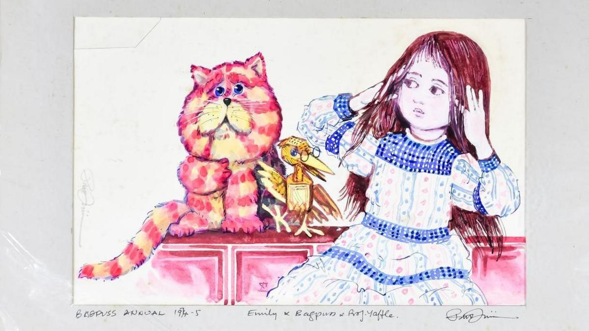 A drawing of children's TV character Bagpuss.