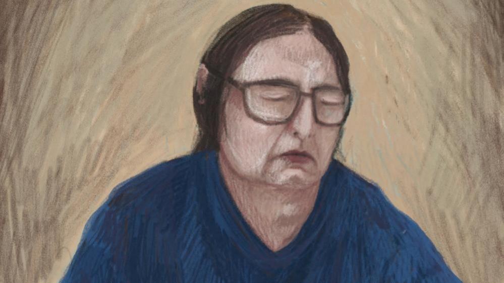 A courtroom sketch shows Erin Patterson attending proceedings via a video link from the Dame Phyllis Frost Centre, in the Victorian Court of Appeal in Melbourne, Australia, August 19