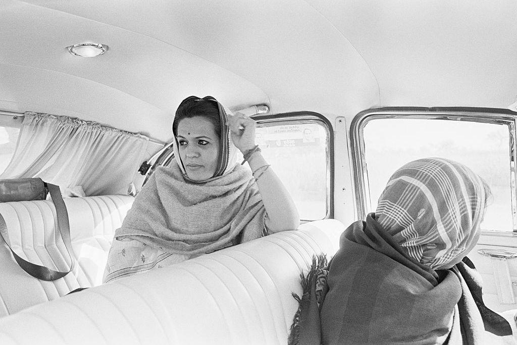 Sonia Gandhi, Italian-born wife of Rajiv Gandhi, campaigns in the city of Amethi.