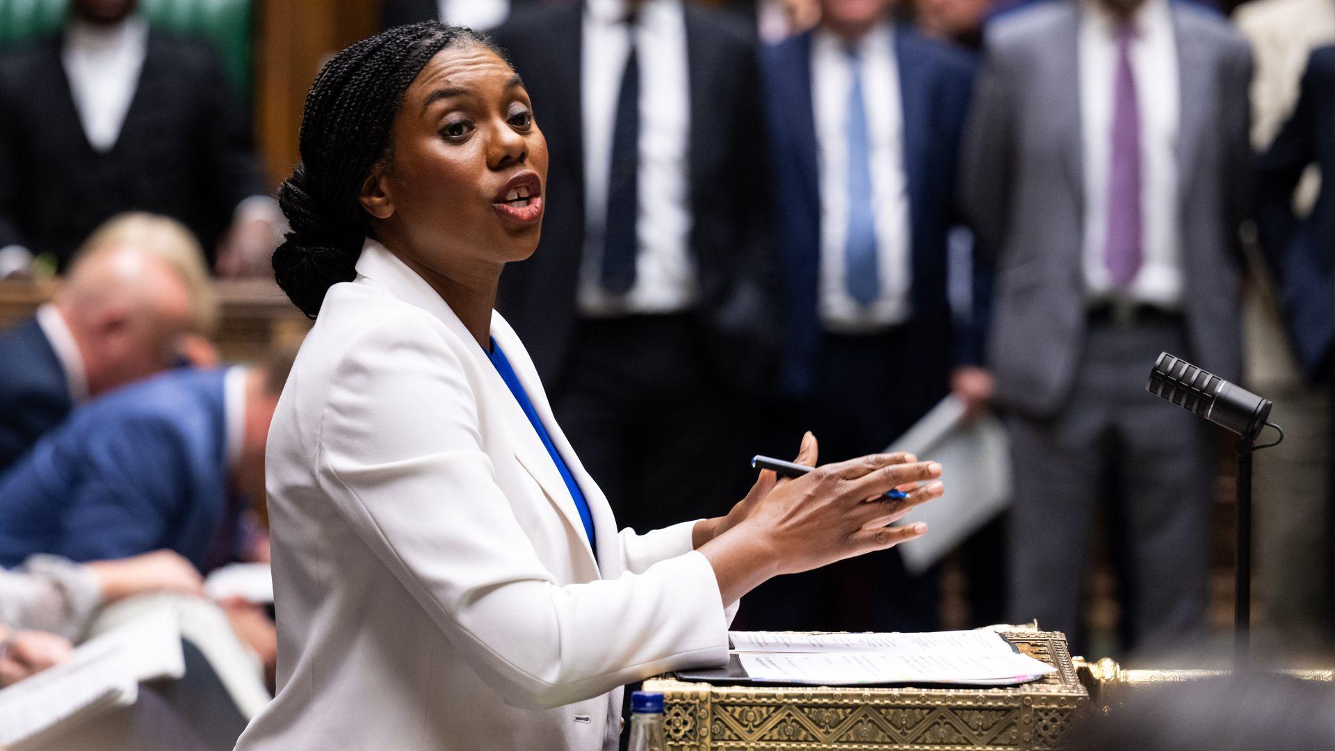 Kemi Badenoch speaking during Prime Minister's Questions in the House of Commons, London