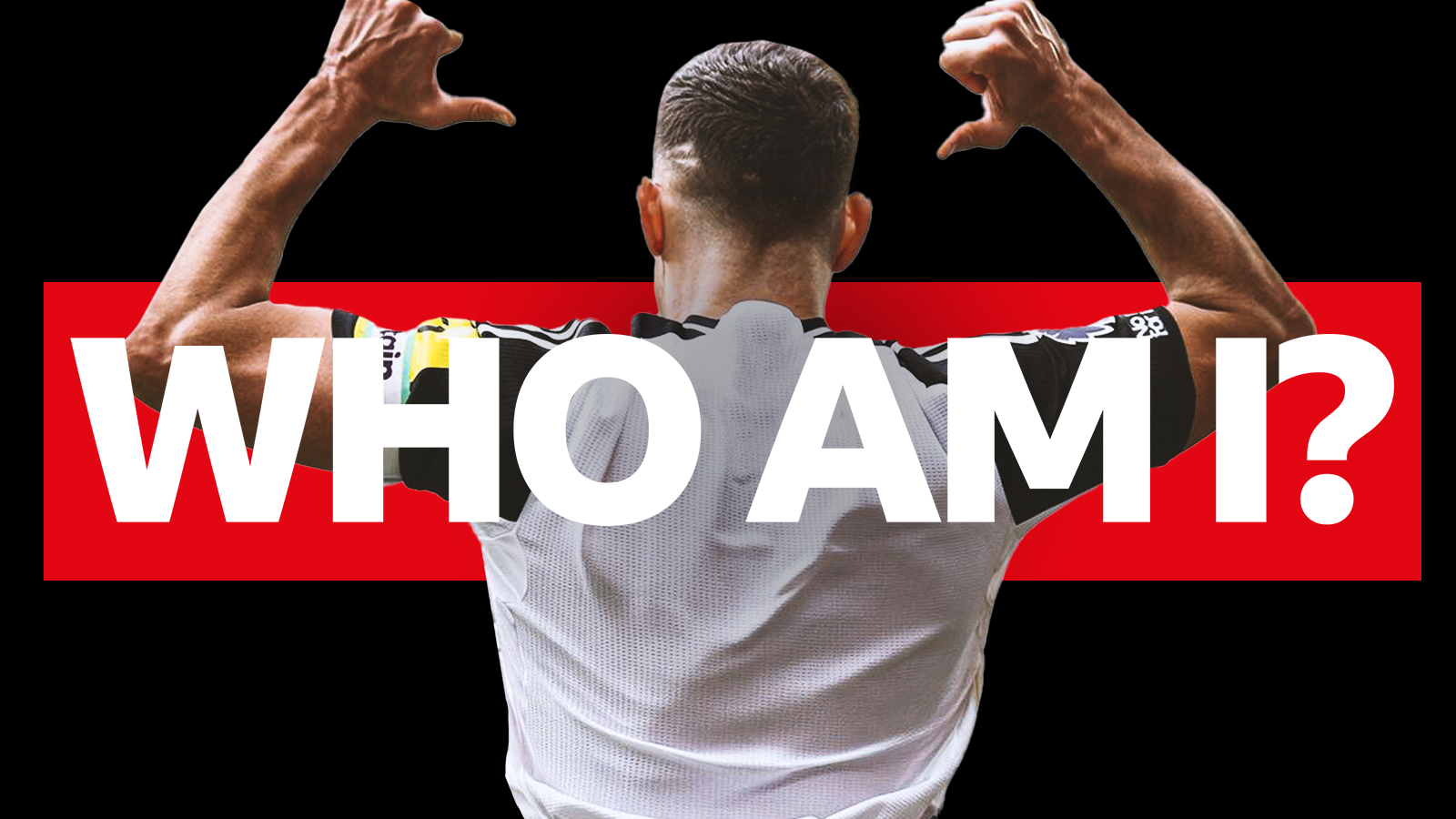 Graphic showing an unknown footballer on a red and black background