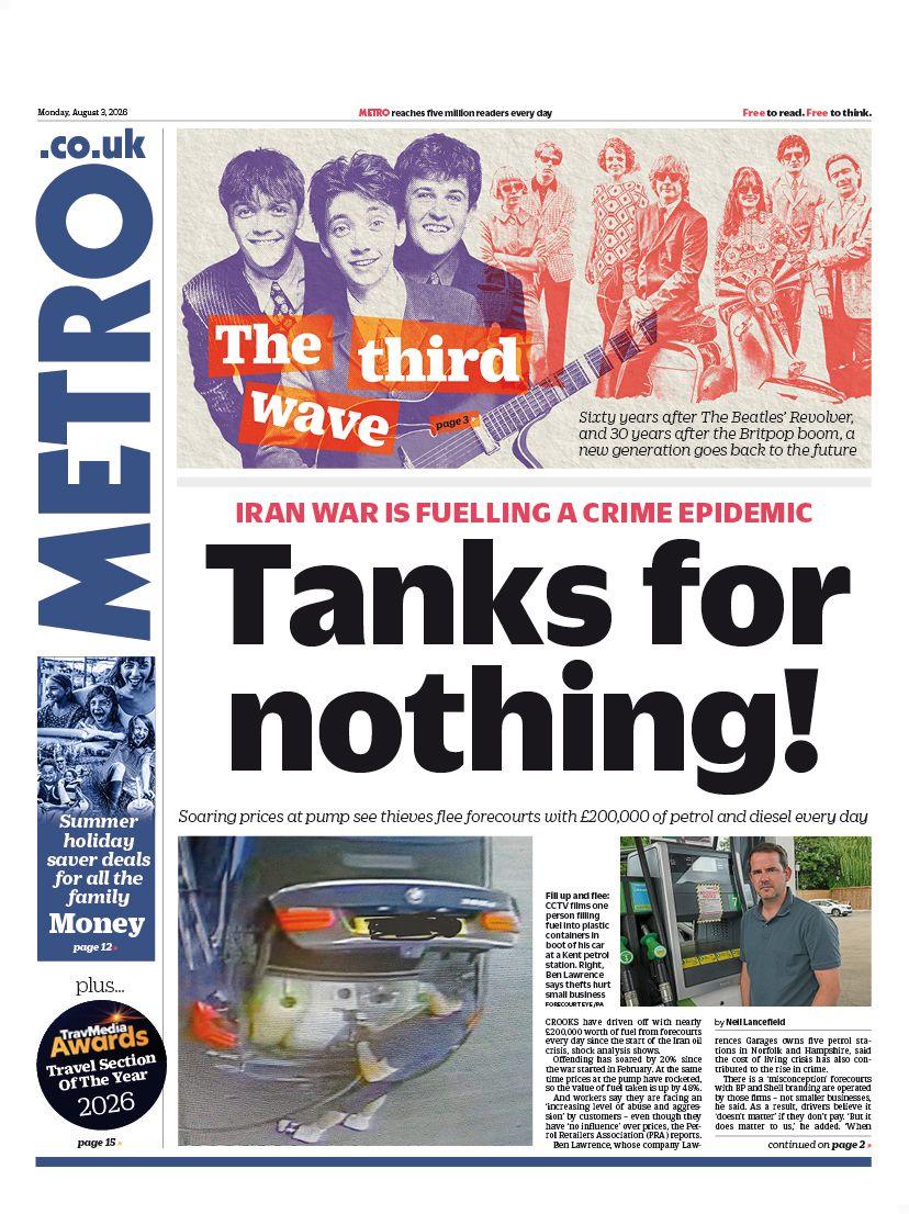 "Tanks for nothing!" reads the headline on the front page of Metro.