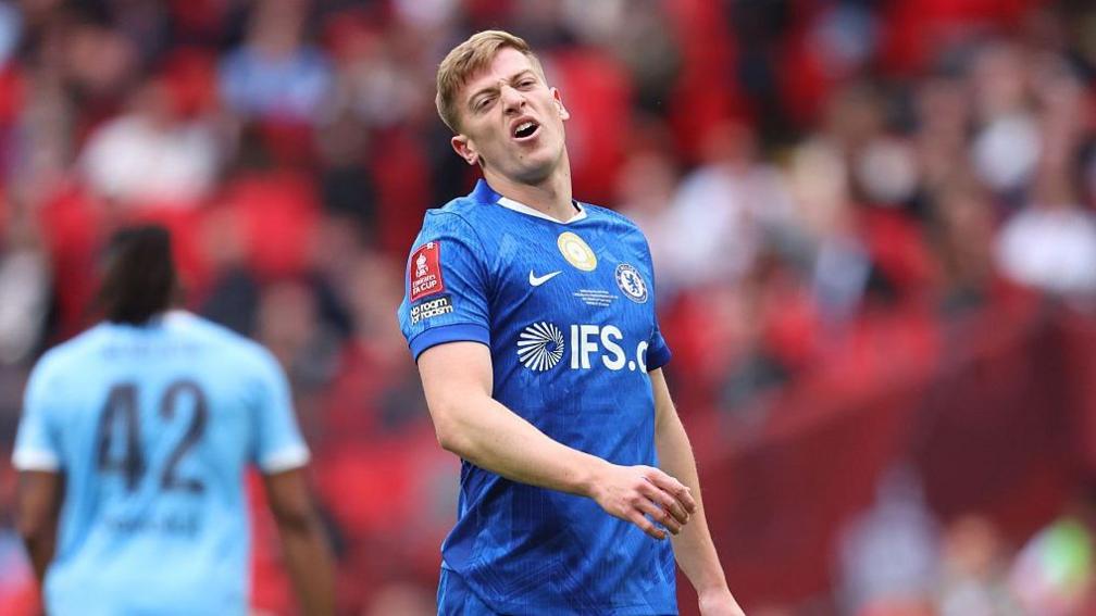 Chelsea forward Liam Delap during the 2025-26 FA Cup final against Manchester City