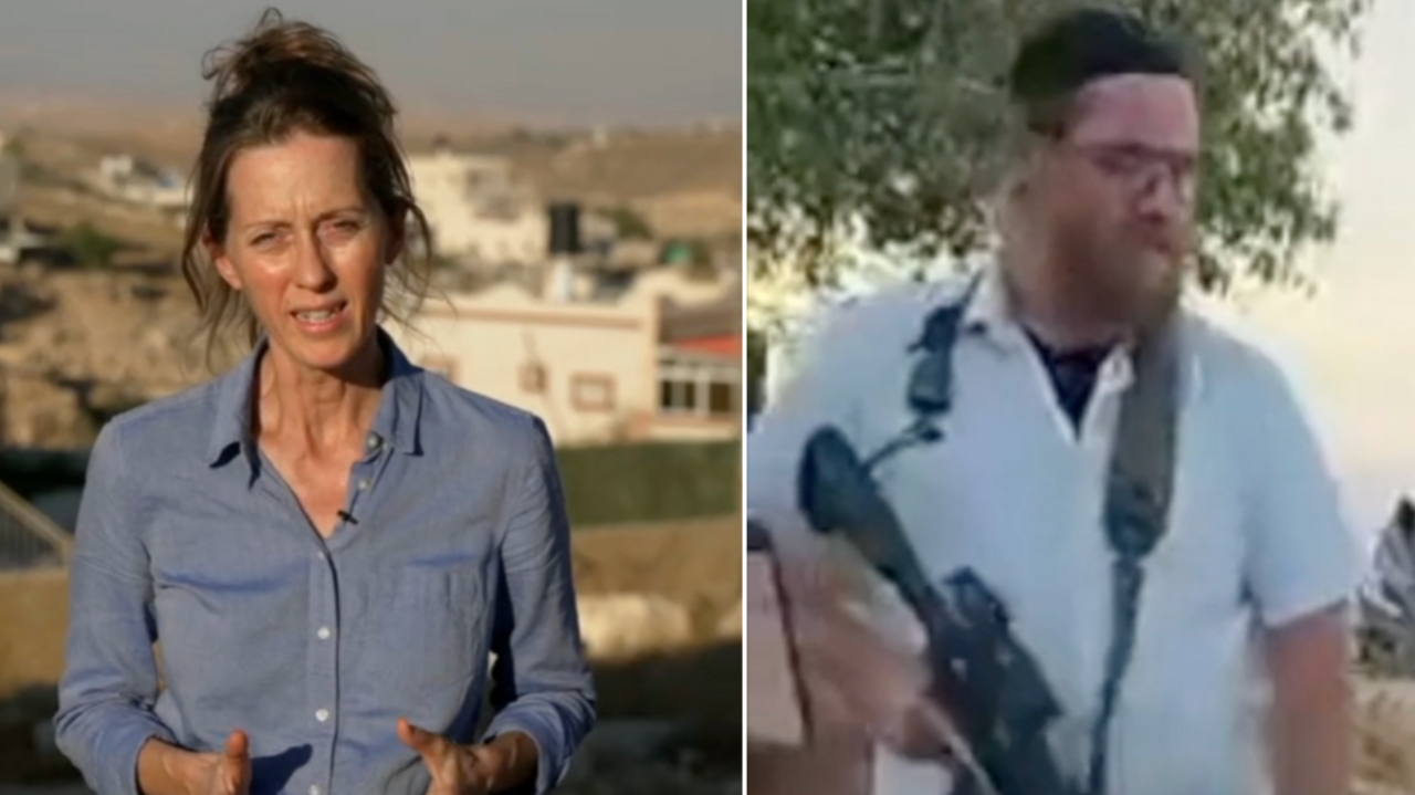 Lucy Williamson (l) and settler with a gun (r)