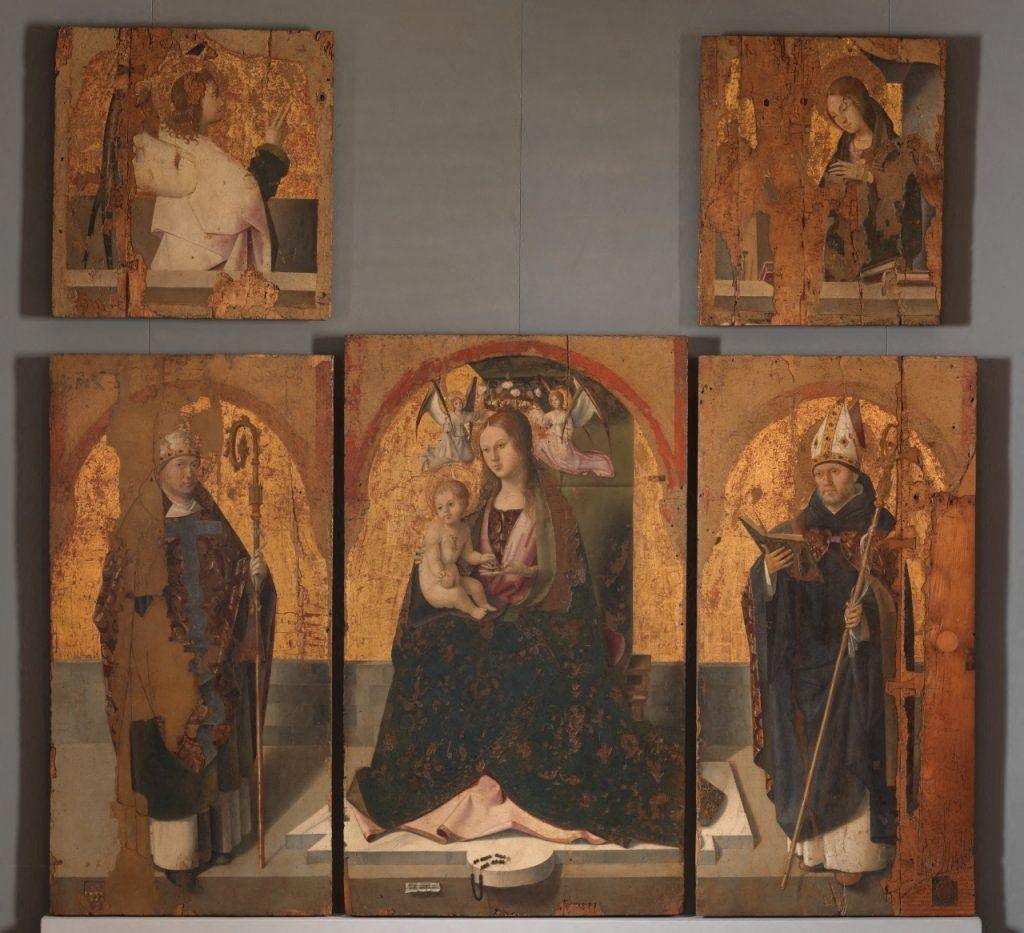 Five of the surviving panels of the San Gregorio Polyptych by Antonello da Messina.