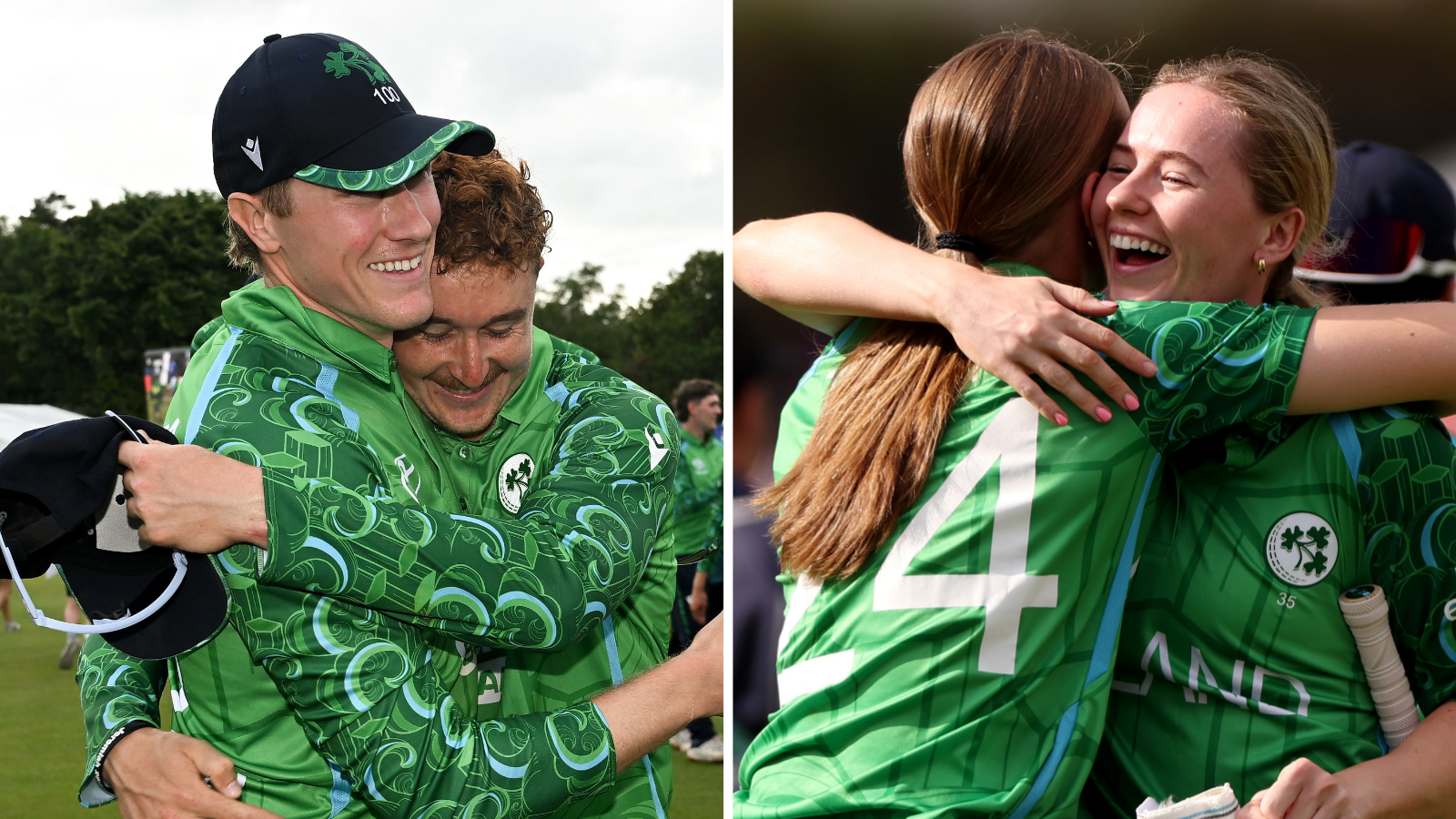 Harry Tector celebrates beating India, while Ireland women celebrate winning at the Women's World Cup