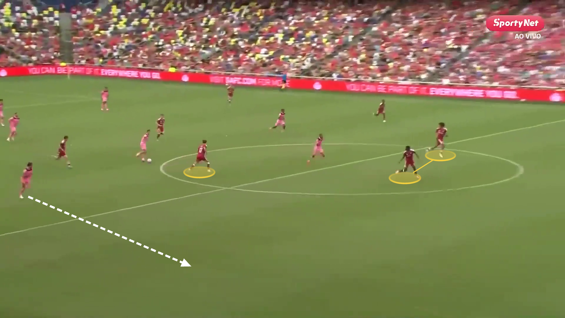 Screengrab showing Liverpool's rest-defence in the lead-up to Sunderland's first goal against them in pre-season.